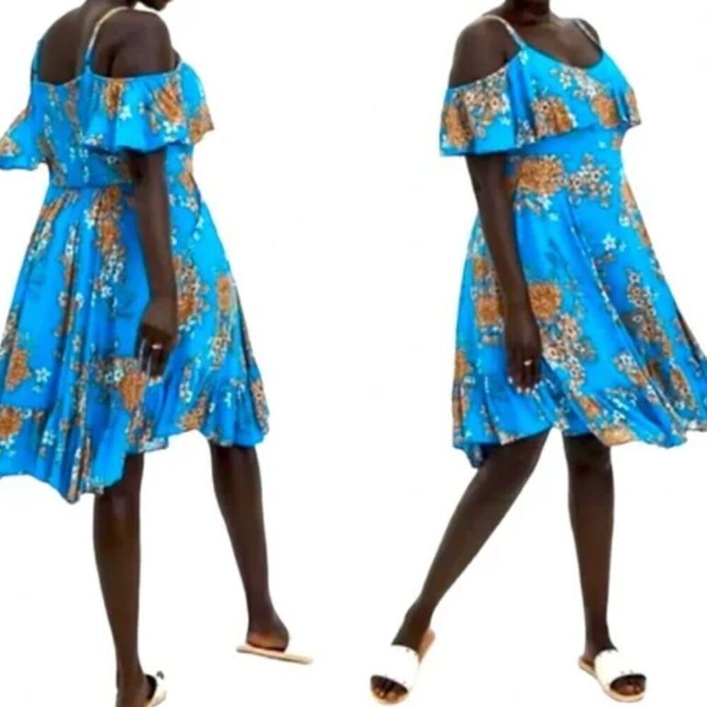 NWT Torrid Mini Gauze Cold Shoulder Skater‎ Dress Blue Floral Women's 3X